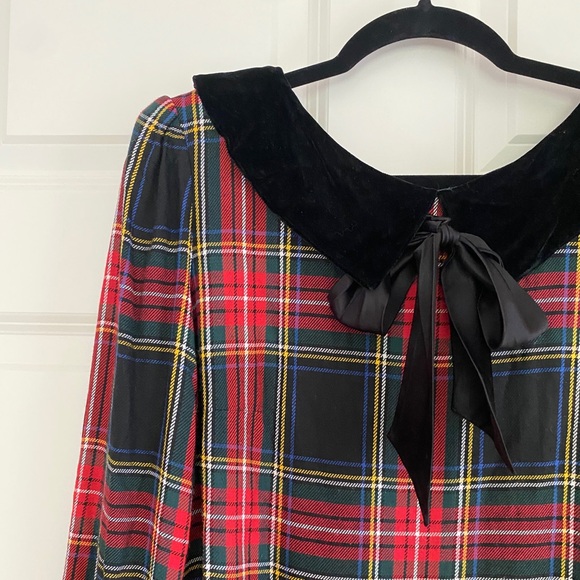 Vintage velvet collar plaid dress. Size S-M. - Picture 4 of 6